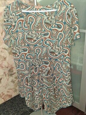 cha cha vente Teal & Brown Short-Sleeve Tunic
